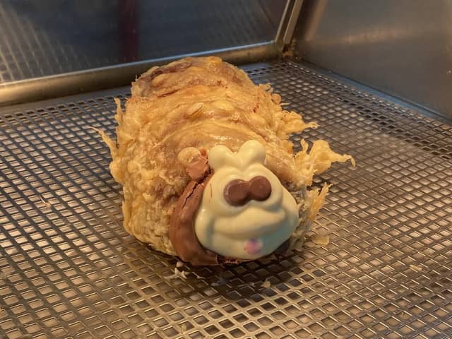 Colin the Caterpillar cake after it was deep fried at Emmanuel's in East Kilbride