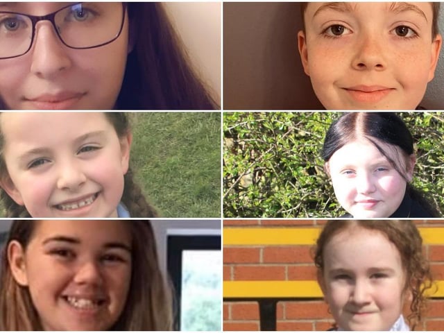 Poetry competition finalists, clockwise from top left, Elisha Foster, Alex Hough, Elise Derricott, Erin Myhan, April Cheetham and Emily Banks
