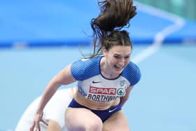 Emily Borthwick after setting a new Personal Best at the European Indoor Championships