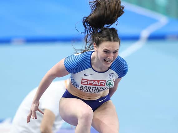 Emily Borthwick after setting a new Personal Best at the European Indoor Championships