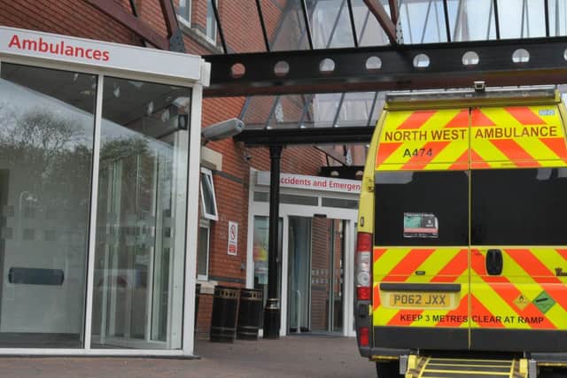 An ambulance outside Wigan Infirmary's A&E department
