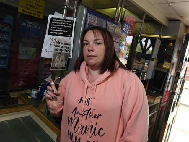 Emma Neafcy in the shop, from where the box was stolen
