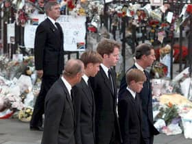 The Prince of Wales and his sons Prince William and Harry arrive at Westminster Abbey with the Duke of Edinburgh and the Earl Spencer, for the funeral of Diana, Princess of Wales 06 September 1997