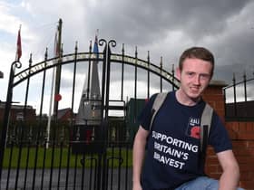 Jordan Gaskell outside the Hindley Veterans' Memorial Garden