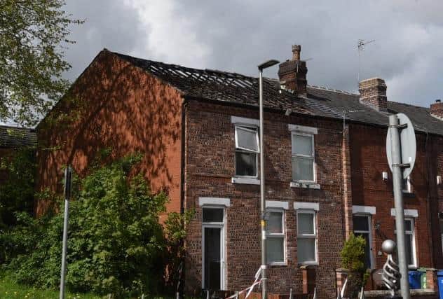 Damage to the roof following the house fire in Vine Street, Whelley