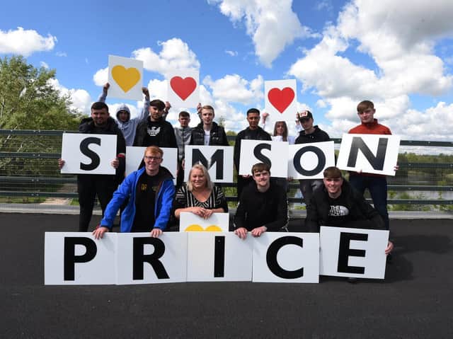 Samson's mum Rosanna Price with his friends at the bridge