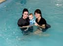 Kirsty and Preston Jolley in the pool with Emma Aspinall