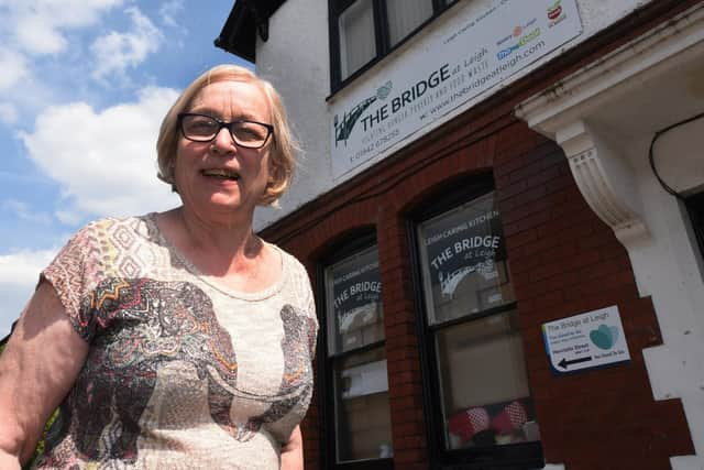 Trustee Dorothy Bowker outside The Bridge at Leigh