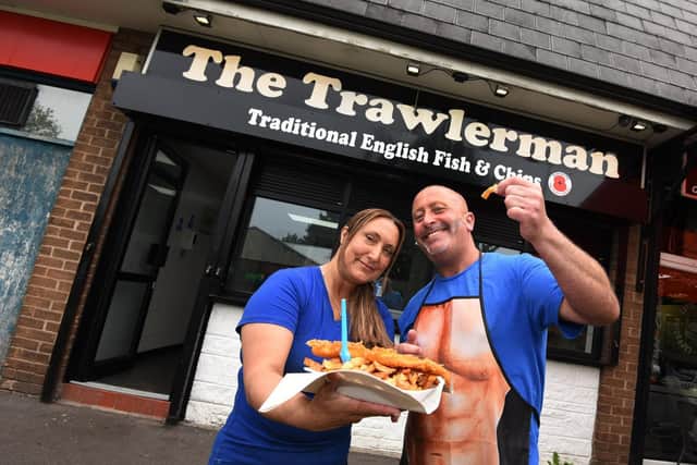 Vicky Booth and Stephen Westhead at The Trawlerman fish and chip shop, Woodhouse Drive, Wigan