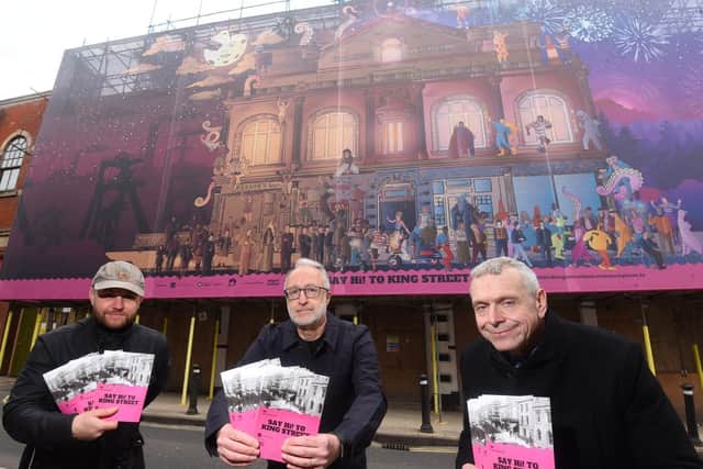 Jonny Davenport, Jim Meehan and Phil Machin on King Street outside the theatre