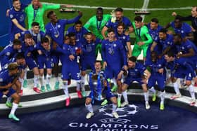 Cesar Azpilicueta the captain of Chelsea lifts the Champions League Trophy following their team's victory during the UEFA Champions League Final between Manchester City and Chelsea FC at Estadio do Dragao on May 29, 2021 in Porto, Portugal.