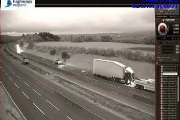 The stranded lorry on the M6 near Wigan
