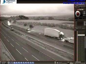 The stranded lorry on the M6 near Wigan