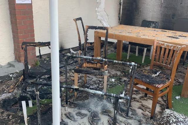 The beer garden at The Spinners Arms following the arson attack