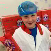Ethan Rowbotham, 10, at the Toffee Works where Uncle Joe’s Mint Balls are made
