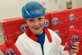 Ethan Rowbotham, 10, at the Toffee Works where Uncle Joe’s Mint Balls are made