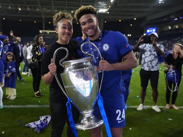 Reece James with sister Lauren and the European Cup