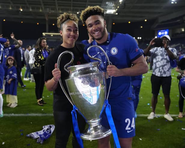 Reece James with sister Lauren and the European Cup