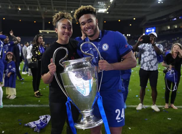 Reece James with sister Lauren and the European Cup