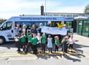 The Variety Sunshine minibus being presented to staff and pupils at Rowan Tree Primary school in Atherton