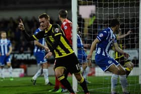 Tom Naylor scores against Latics for Burton back in 2016