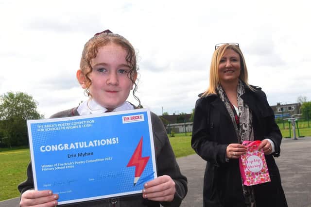 Year six pupil Erin Myhan with Keely Dalfen, from The Brick