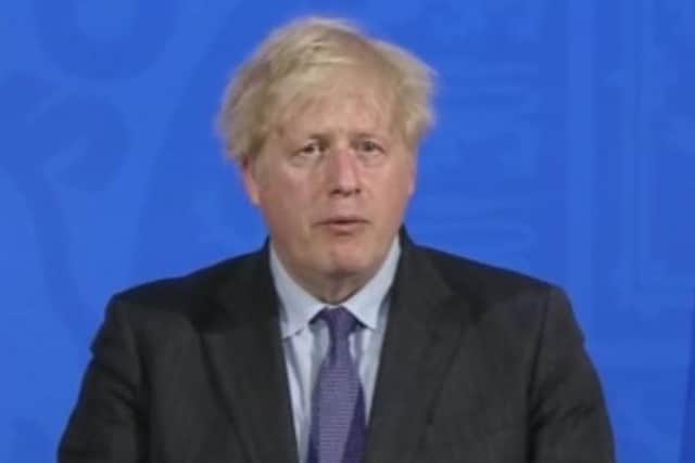Prime minister Boris Johnson making his announcement