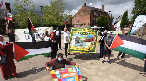 Members of the Wigan Palestinian Solidarity Campaign in Believe Square