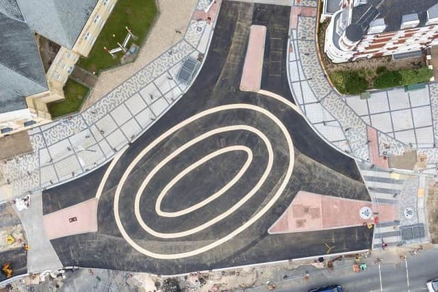 Drone pictures of the newly-opened roundabout show three rings in the middle of a junction