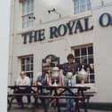 David Greenwood with Wigan RL’s array of trophies outside The Royal Oak pub, Standishgate, more than 30 years ago