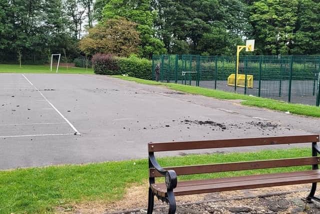 The damaged play area at Jubilee Park in Ashton