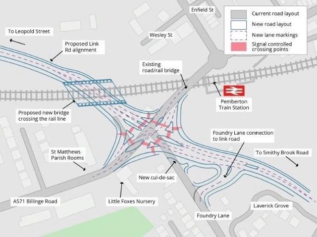 A map of the M58 link road junction near Pemberton station