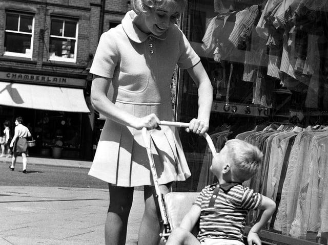 A fashion shoot in Wigan town centre in June 1970
