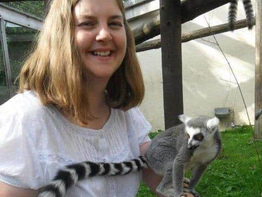 Susan Brownrigg with a ring-tailed lemur