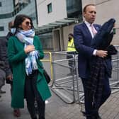 Health Secretary Matt Hancock with adviser Gina Coladangelo (left) outside BBC Broadcasting House in London