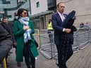 Health Secretary Matt Hancock with adviser Gina Coladangelo (left) outside BBC Broadcasting House in London