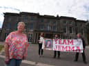Diane Roberts with ward councillors Laura Flynn, Chris Ready and Ron Conway outside Haigh Hall