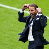 Gareth Southgate celebrates England's first victory over a German side in the knockout stages of a major tournament since the World Cup final of 1966