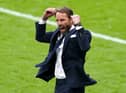 Gareth Southgate celebrates England's first victory over a German side in the knockout stages of a major tournament since the World Cup final of 1966