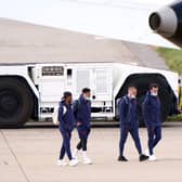 England's (from left) Raheem Sterling, Jadon Sancho, Luke Shaw and Ben Chilwell at Birmingham Airport before flying out to Rome