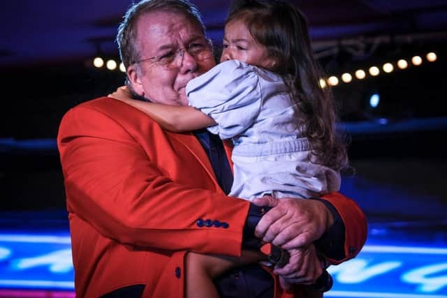 Olivia, four, was in tears as her dad, the resort comic Joey Blower, 58, welcomed her on stage at Viva Blackpool, at the end of his last show before flying abroad for cancer treatment in Prague, on Saturday, July 3, 2021 (Picture: Martin Bostock for The Gazette)