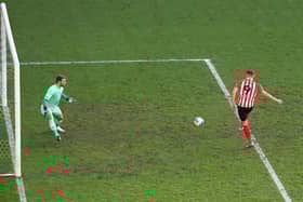 Charlie Wyke scores against Latics for Sunderland at the end of last season