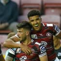 Kai Pearce-Paul celebrates an Oliver Gildart try