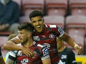 Kai Pearce-Paul celebrates an Oliver Gildart try