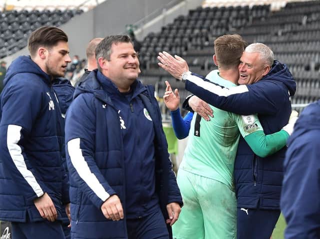 Gregor Rioch celebrating Latics' Great Escape at Hull