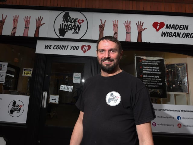 David Baxter outside the Made In Wigan shop in the town centre