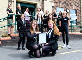Staff and pupils at Bedford High School with the Artsmark Platinum Award