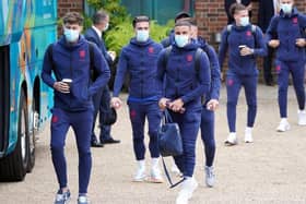 The England players board the coach to Wembley