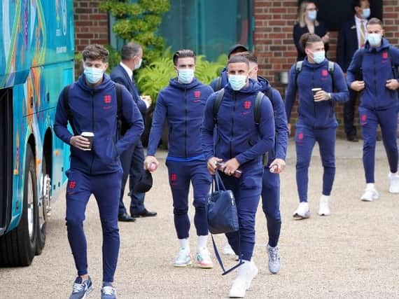 The England players board the coach to Wembley