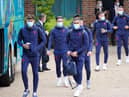 The England players board the coach to Wembley